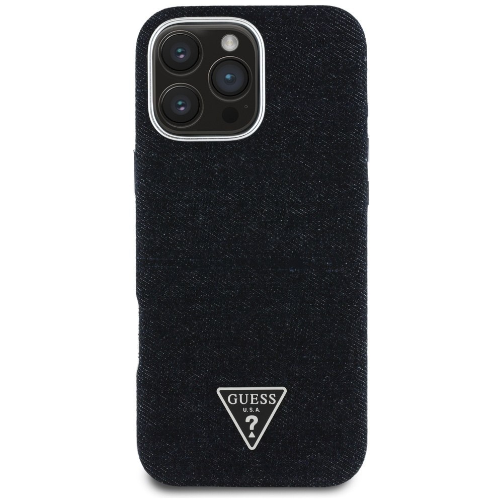Etui Guess Denim Triangle Logo MagSafe do iPhone 16 Pro czarny
